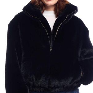 Fabulous Furs Black Faux Fur Bomber Jacket